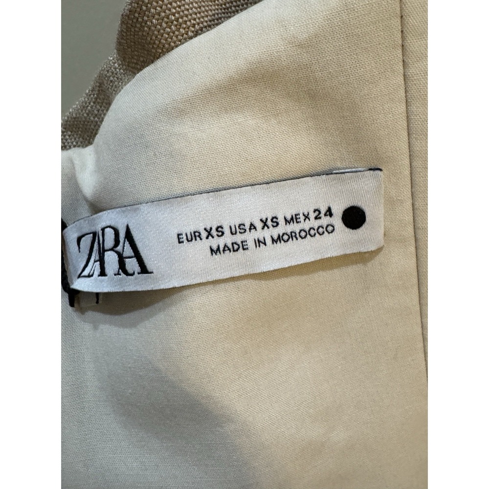 Zara Asymmetric Pencil Dress Slip Midi Camel Taupe Beige Size XS Linen Feel - Picture 8 of 14
